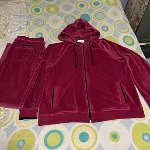 Sport Savvy Large Velour Zip-Up Hoodie and Track Suit Set - Deep Raspberry
